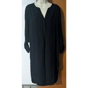 Alex & Lili Henley Long Sleeve Maxi Shirt Dress Rayon Women's Size M Black
